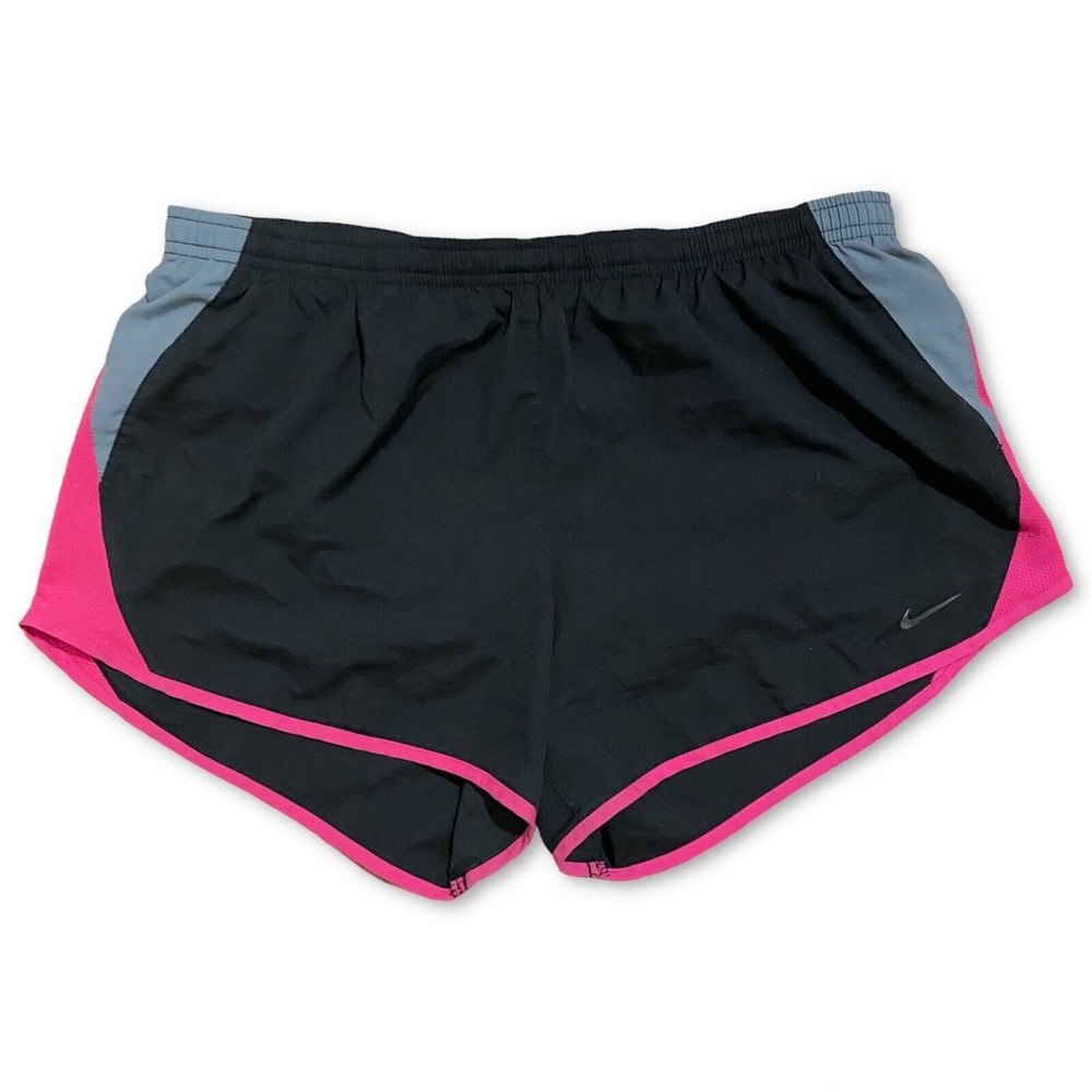 Nike Tempo  Lined Running Shorts Womens Sz L Dri Fit Black Grey Pink Trim